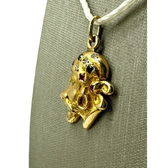 14K Yellow Gold Headscarf Man Colored Stones & Diamond Face Pendant (16552) - Picture 4 of 6